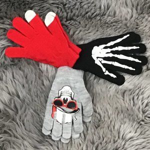 Minus Zero | Boy's Winter Gloves | 3 Piece Set | Red & Grey | Size 8-20